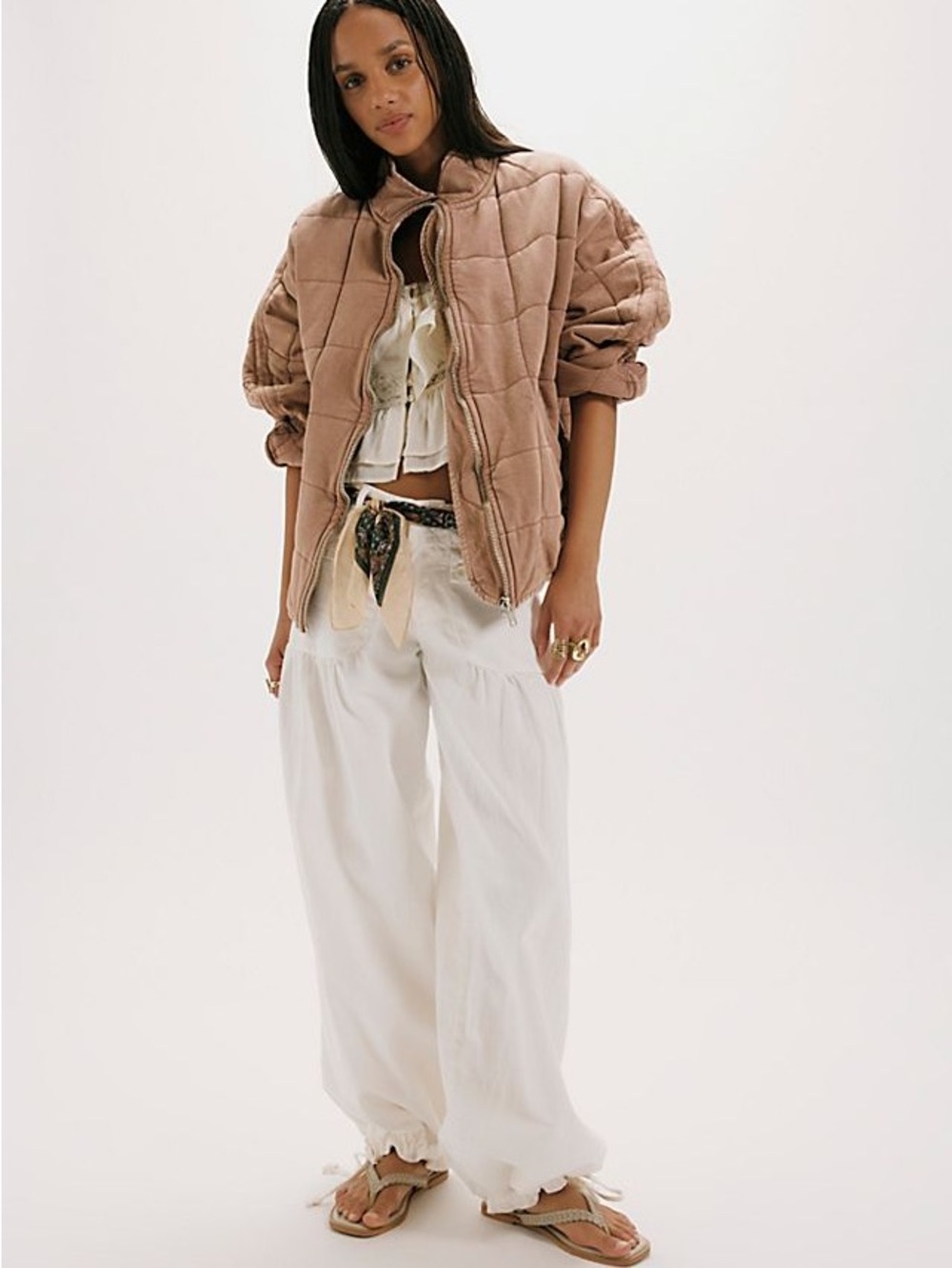 Free People Dolman Quilted Knit Jacket in Champagne